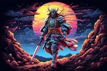 anime samurai on the background of the moon