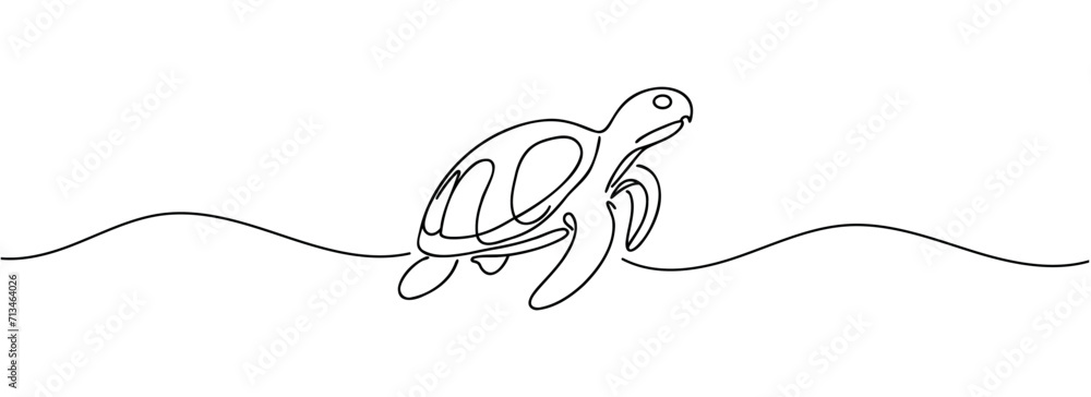 Poster single one continuous line drawing of a turtle