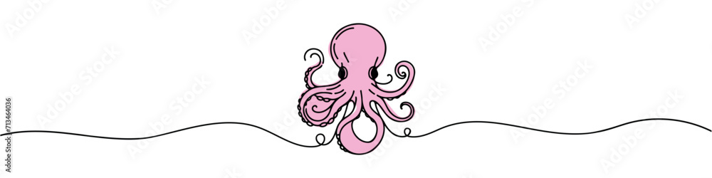 Poster one continuous line drawing of an octopus.
