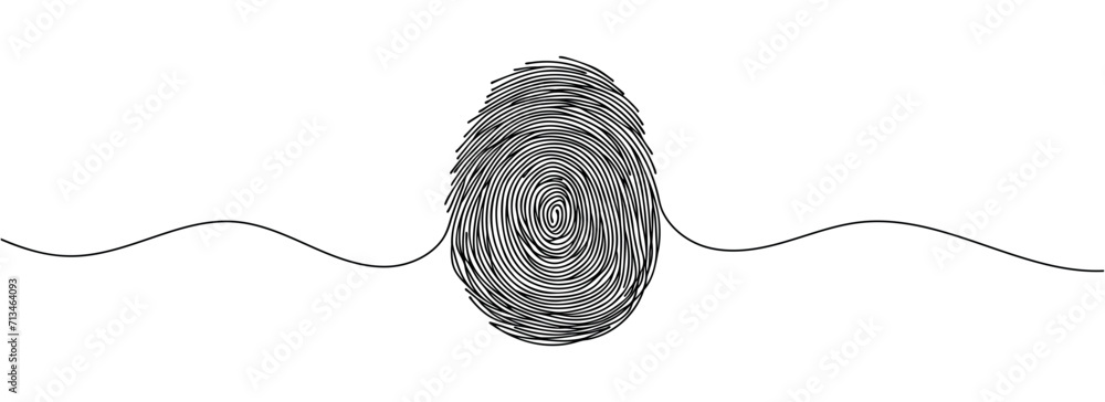 Poster linear drawing of a fingerprint. continuous line drawing of biometric scan symbol on white backgroun