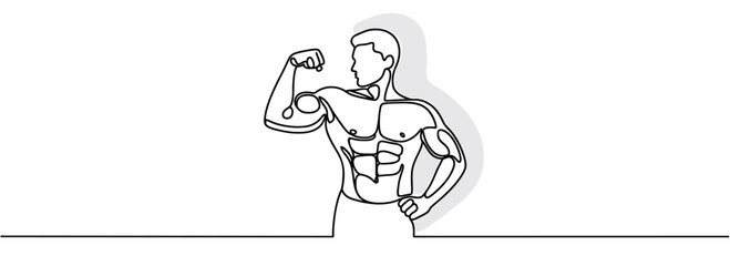 Fototapeta na wymiar Continuous one line drawing of a weightlifter. Strong muscular man. One line illustration