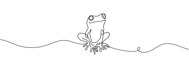 the frog is drawn as a continuous one line. - obrazy, fototapety, plakaty