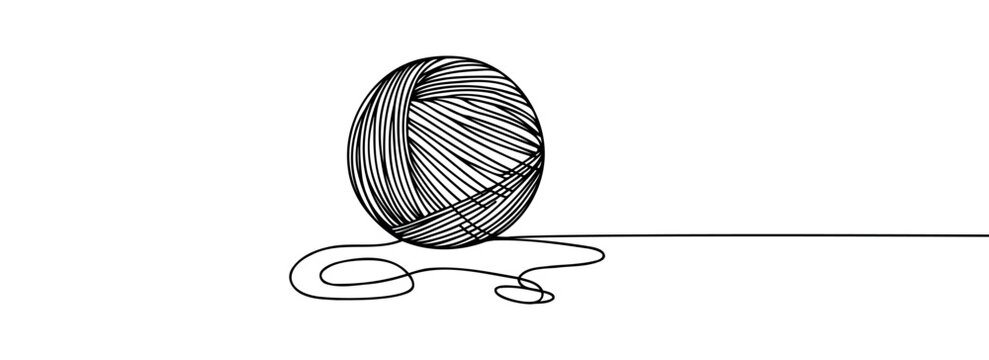 Ball of yarn in continuous one line art drawing style