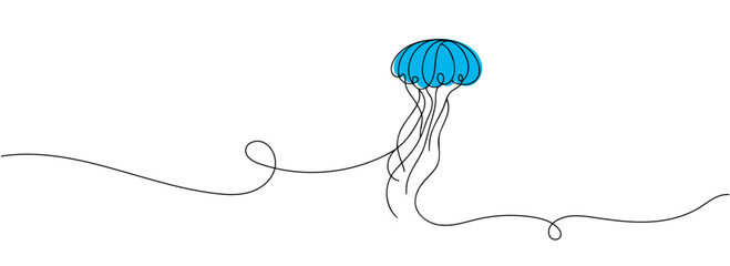 Continuous line drawing jellyfish . One line drawing design. Vector illustration