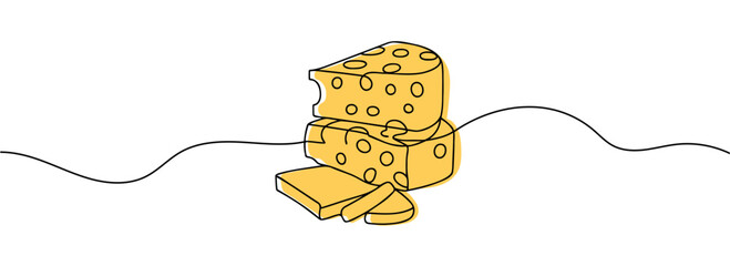 Cheese in continuous line drawing style.