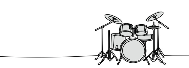 Fototapeta na wymiar Drum set in one line. Continuous line drawing of drum set.