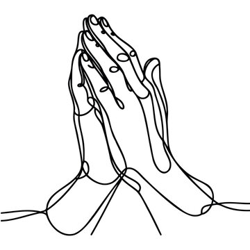 Continuous one line drawing of human hands folded in prayer.