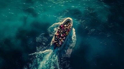 Migrants on the boat. Generative AI