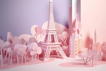 Fototapeta na wymiar Eiffel Tower, paper 3d construction. Generative AI