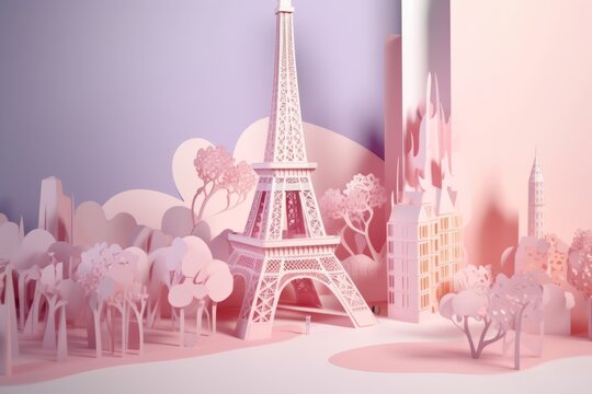 Eiffel Tower, paper 3d construction. Generative AI