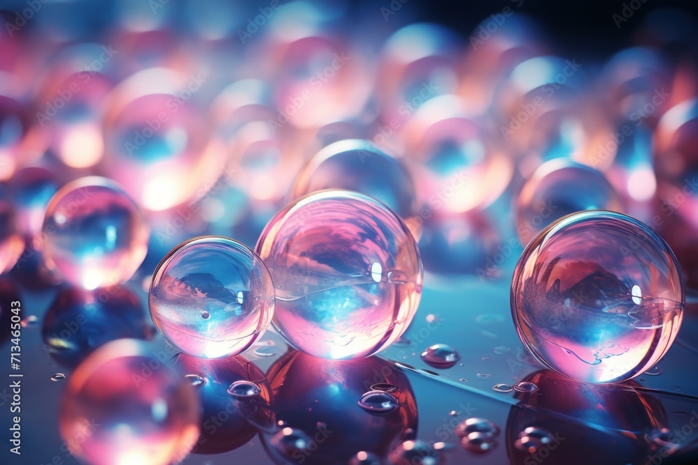 Poster a group of soap bubbles sitting on top of a counter top next to a pile of other soap bubbles on top 