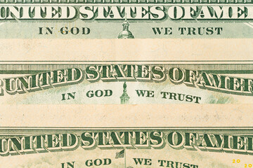 Dollars macro closeup detail phtoto. In god we trust sentence - obrazy, fototapety, plakaty