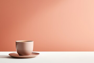 A classic ceramic cup of coffee on a clean table against clean background. Generative AI.