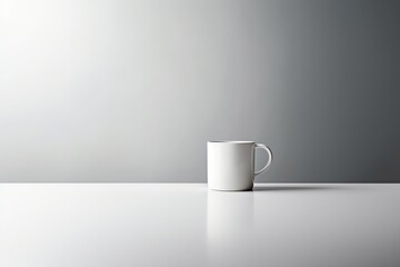 A classic white ceramic cup of coffee on a clean white table against clean background. Generative AI.
