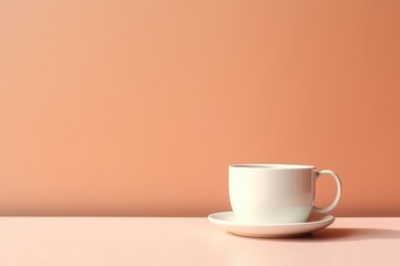 A classic white ceramic cup of coffee on a clean table against clean background. Generative AI.