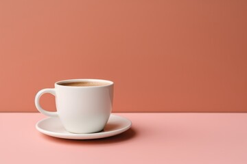 A classic white ceramic cup of coffee on a clean table against a clean background. Generative AI.