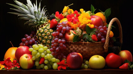 Vibrant fruit basket overflowing with tropical delights