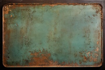  a close up of a metal plate with a rusted pattered design on the bottom and bottom of the plate.