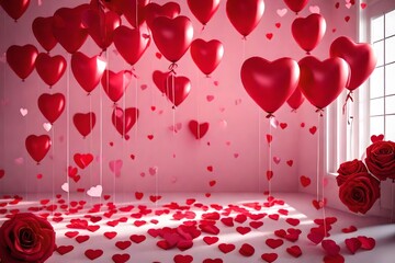  Roses and Heart Balloons