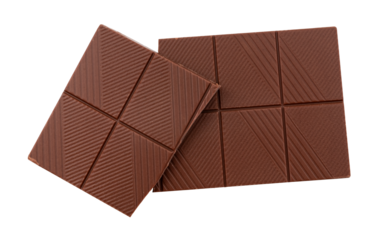 Milk chocolate bar on a white background, top view. Chocolate isolate