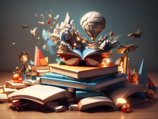 Books imagination design, 3d illustration.  3D rendering 
