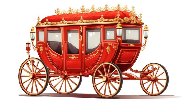 Vintage elegance: A red retro wedding or royal wooden carriage with a roof, isolated on white, perfect for a classic and romantic celebration.