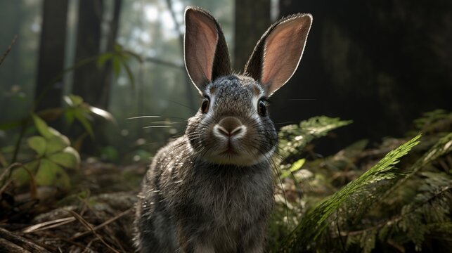 A Close-Up View Capturing the Intricate Details of a Rabbit's Expressive Face in Natural Light - AI-Generative