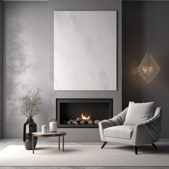modern living room with fireplace silver gray mockup