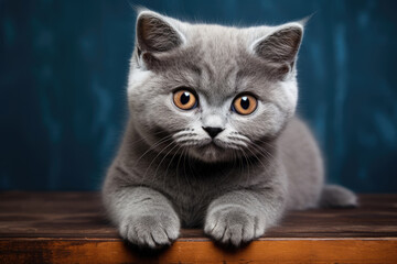 Beautiful gray cat on a wooden floor