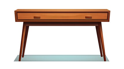 A sleek wooden table with a drawer, isolated on a white background, blending functionality and modern design for organized living