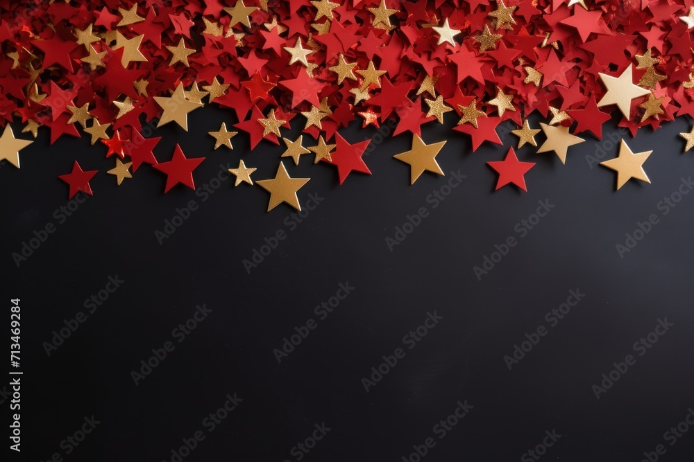 Aufkleber a group of red and gold stars on a black background with space for a text or an image to put on a ca