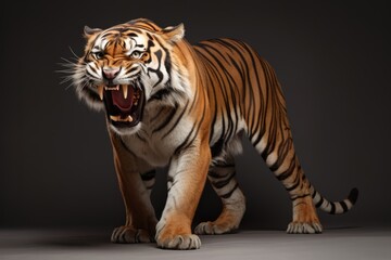 A tiger on a white background growls