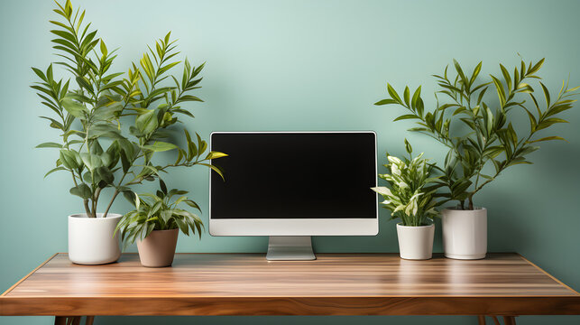 Blank computer monitor on a stylish desktop
