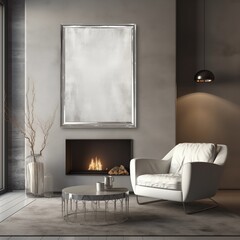 modern living room with fireplace silver gray mockup