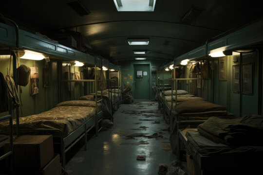 Beds in a military army barracks