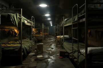 Bunk beds in a military army barracks
