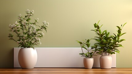 blank frame on a table with flower pots