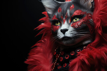 Stylish glamorous cat in fashionable clothes