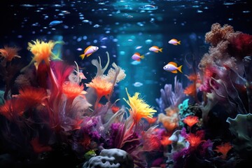 a large aquarium filled with lots of different types of corals and other colorful fish in it's water.