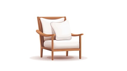 A stylish wooden chair with soft pillows, isolated on a white background, presenting a perfect blend of comfort and modern interior aesthetics.