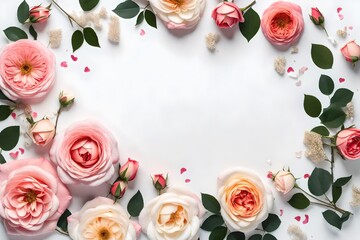 Fototapeta na wymiar English rose composition on the white background. Mother's, Valentines, Women's, Wedding Day 