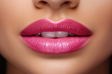 Beautiful lips with pink lipstick makeup closeup