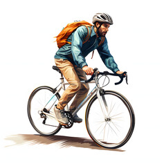 Cyclist riding a bike instead of driving a car isolated on white background, detailed, png
