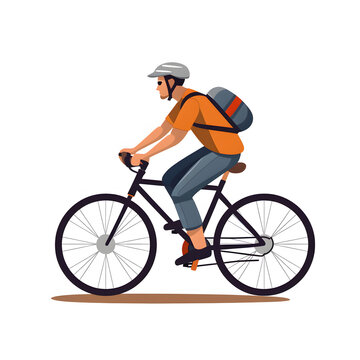 Cyclist riding a bike instead of driving a car isolated on white background, cartoon style, png
