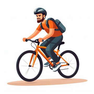 Cyclist riding a bike instead of driving a car isolated on white background, cartoon style, png
