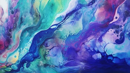 Abstract Purple, Blue, and Green Ink Watercolor Painting Texture Background