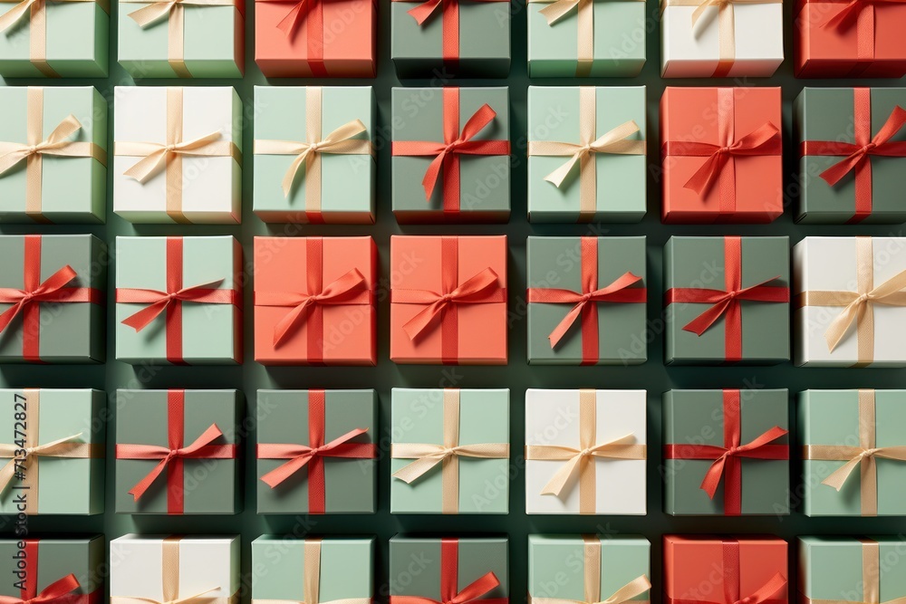Poster a group of different colored boxes with bows on them, all of which have been folded into a rectangle
