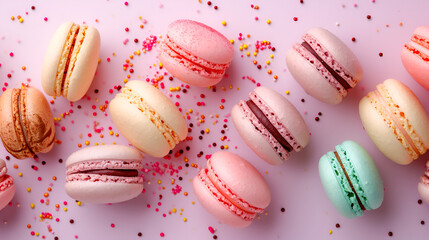 Sweet french macarons on pink background