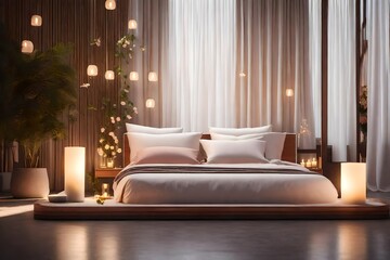 Minimalistic bed room with Enchanted Evening with Florals and Candle Ambiance