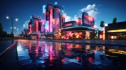 Fototapeta premium luxury casino , exterior view, neon colors